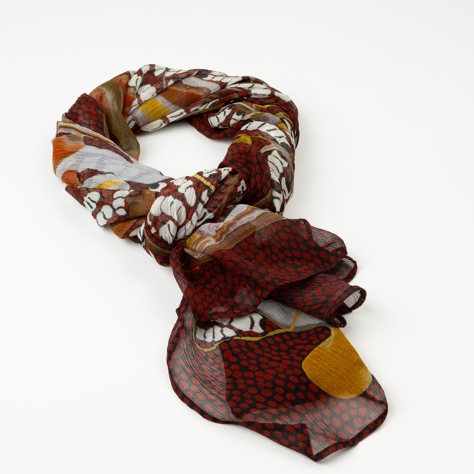 Looking for Witchety Grubs – Silk Chiffon Scarf – Designed by Jackie Craigie