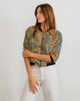 Women's Dry Country 3/4 Sleeve Bomber Jacket showcasing authentic Australian Indigenous art design.