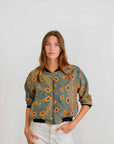 Dry Country Bomber Jacket | Women's 3/4 Sleeve Silk Mango Jacket- Artwork by Sheryl Hicks