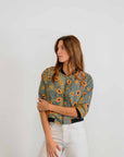 Dry Country Bomber Jacket | Women's 3/4 Sleeve Silk Mango Jacket- Artwork by Sheryl Hicks