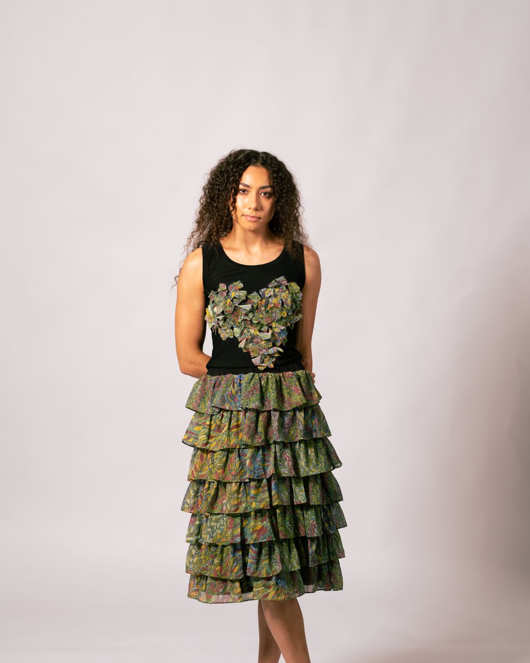 Shazza Tiered Skirt in Kimberley Grass and Leaves