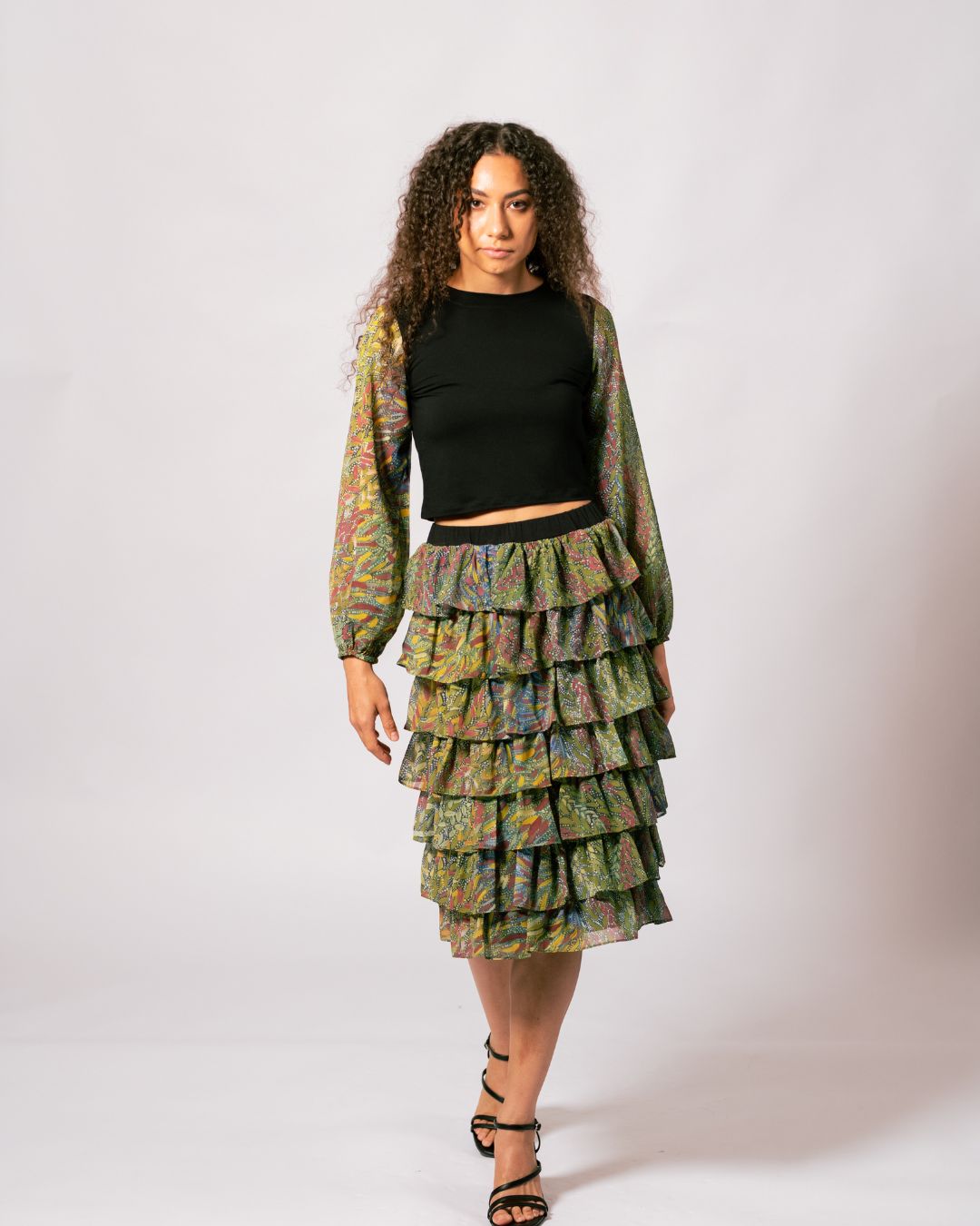 Shazza Tiered Skirt in Kimberley Grass and Leaves