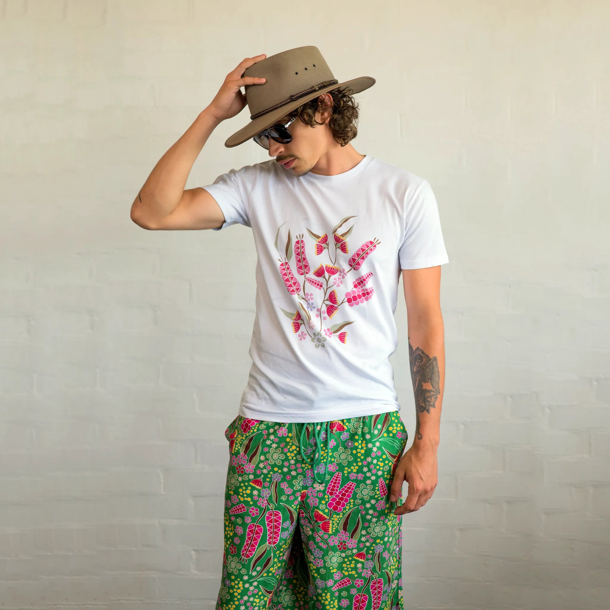 Close-up of the Boodja t-shirt chest graphic detailing the intricate Indigenous artwork and high-quality screen print.