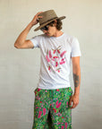 Close-up of the Boodja t-shirt chest graphic detailing the intricate Indigenous artwork and high-quality screen print.