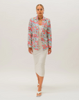 Premium women's jacket featuring Bushtucker artwork by Sally White inspired by Australia's native landscape