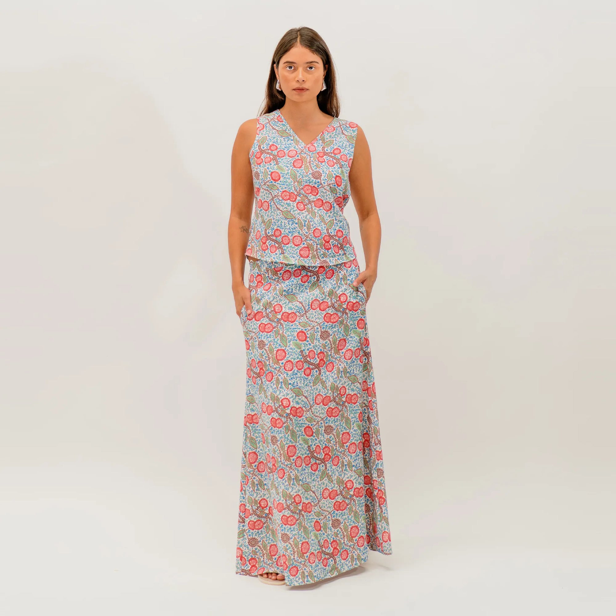 Bushtucker skirt featuring authentic Australian Indigenous artwork by Sally White inspired by native bush foods.