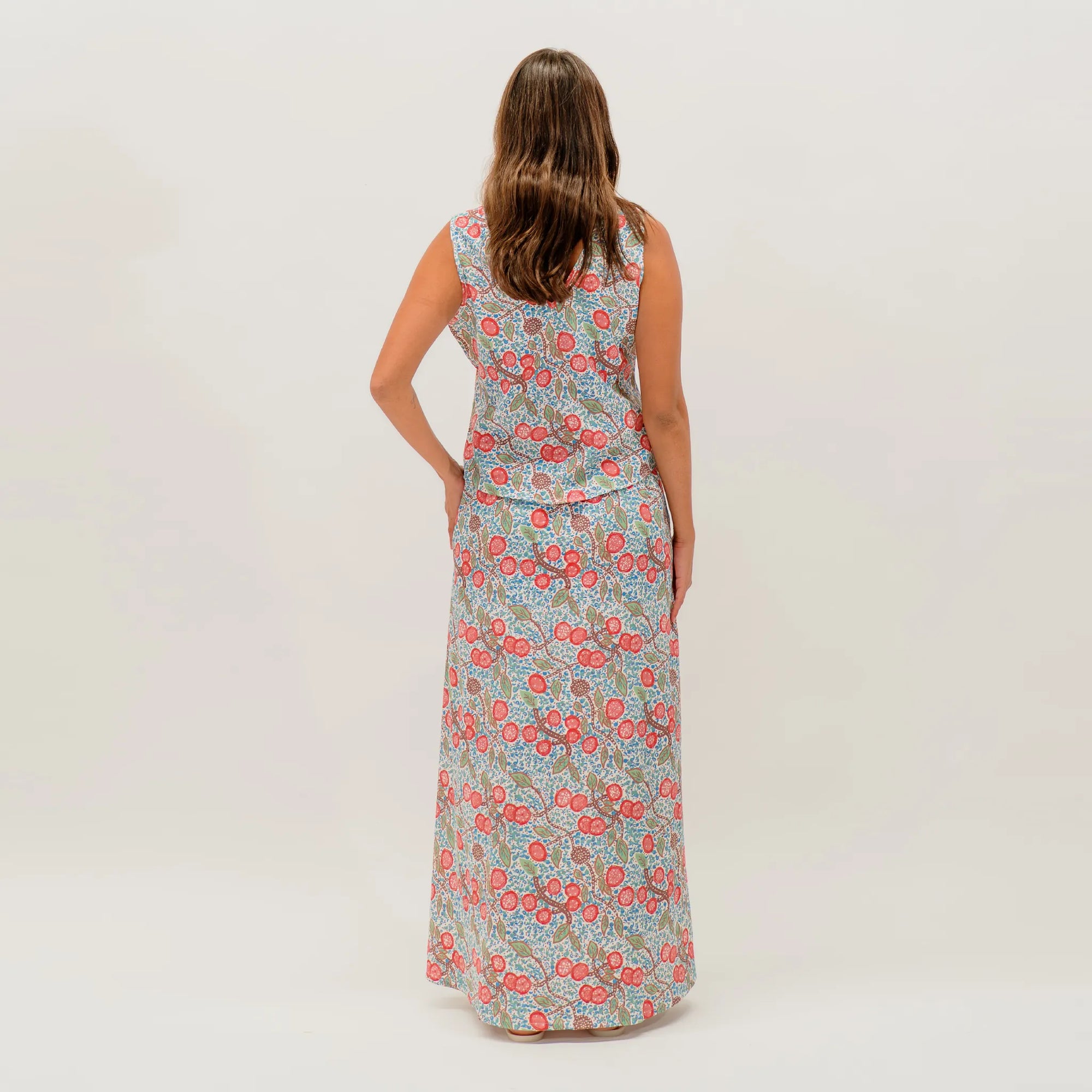 Stylish Bushtucker skirt with native Australian bush food artwork designed by Indigenous artist Sally White.