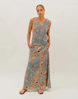 Dry Country skirt featuring authentic Australian Indigenous artwork by Sheryl Hicks inspired by the Australian landscape.