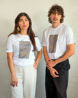 Casual unisex crewneck t-shirt with vibrant Australian Indigenous Dry Country art print for everyday wear.