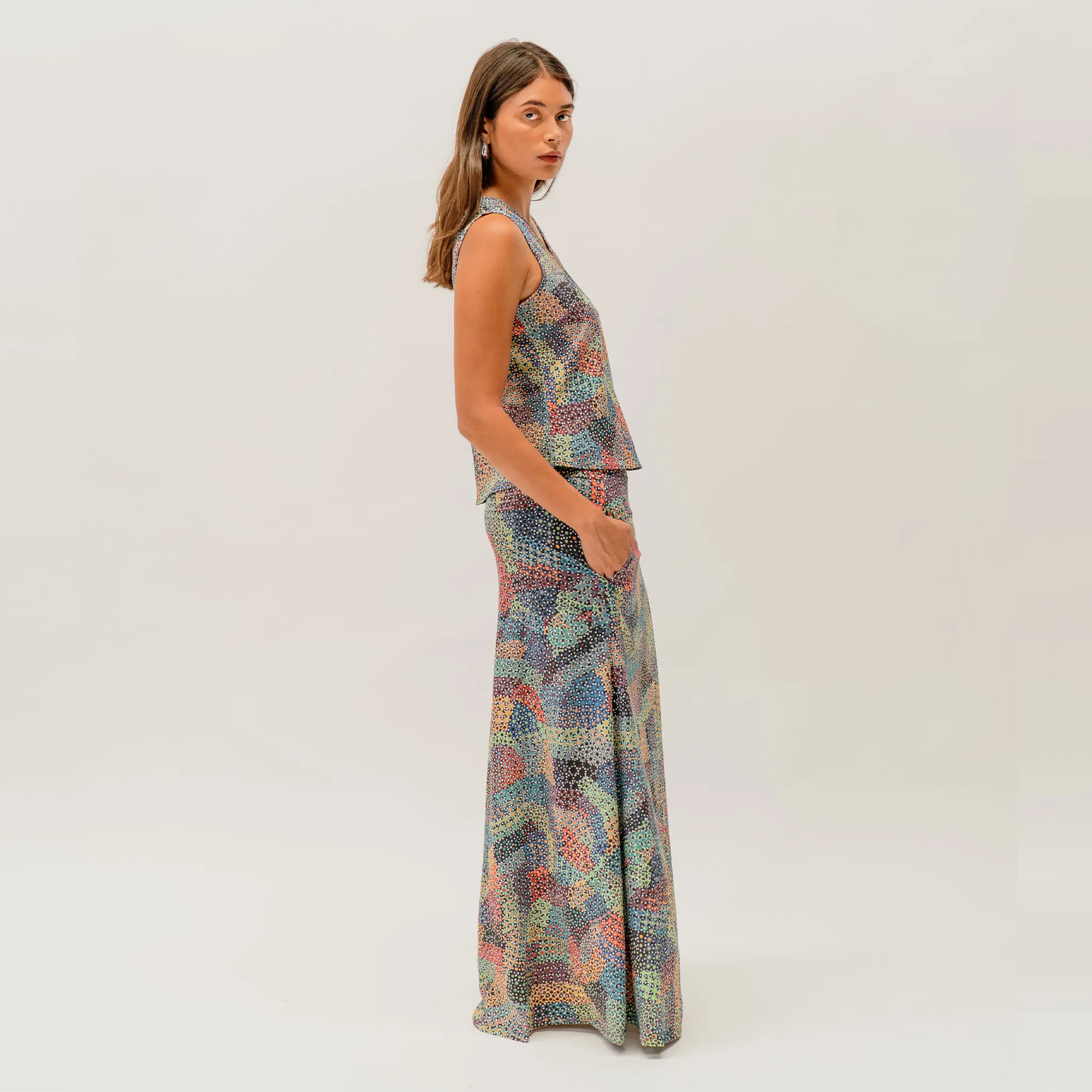 Pilbara Wildflowers skirt featuring detailed native Australian wildflower artwork inspired by Western Australia's Pilbara region by Sheryl Hicks.