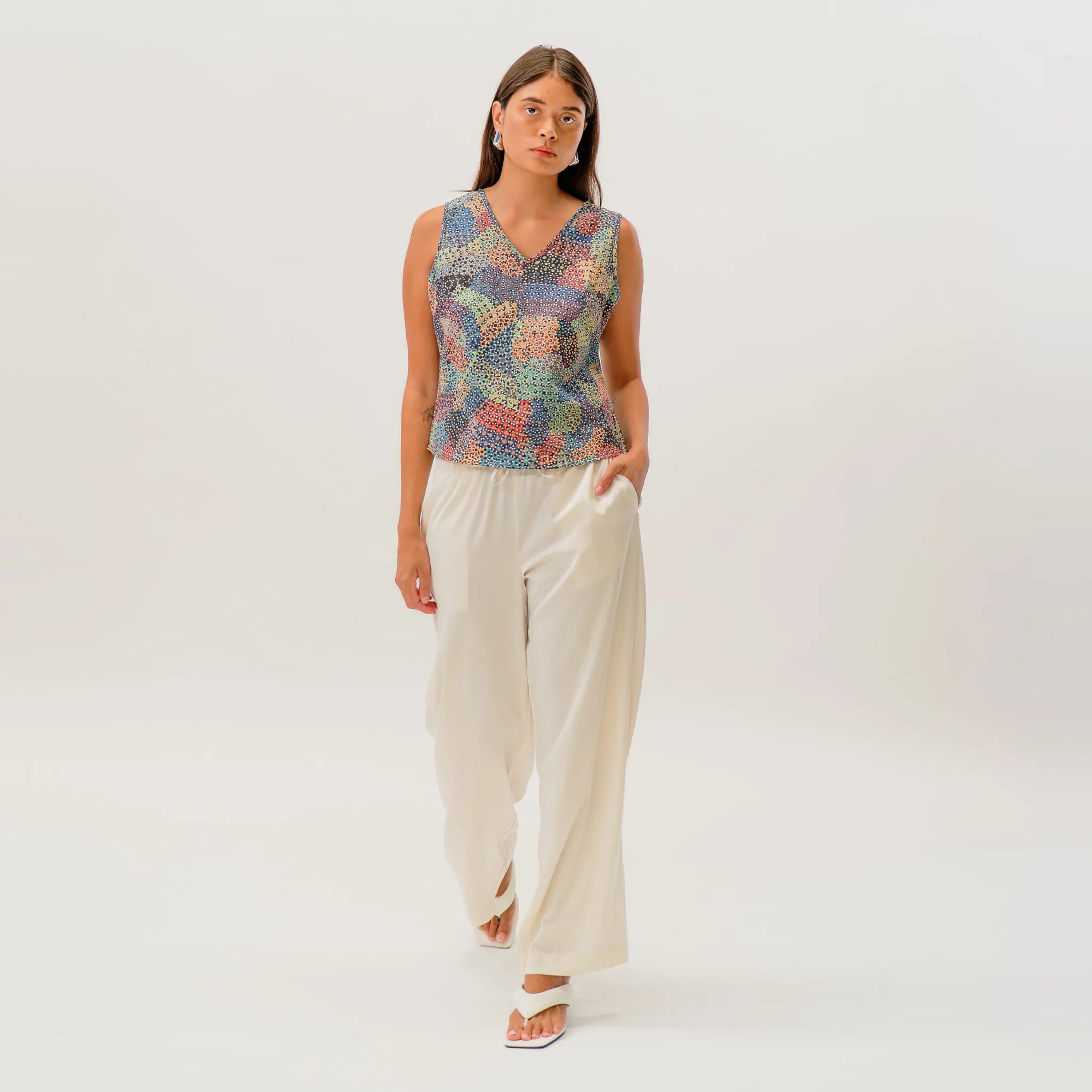 Pilbara Wildflowers Tank Top with colourful Australian wildflower artwork designed by Indigenous artist Sheryl Hicks.