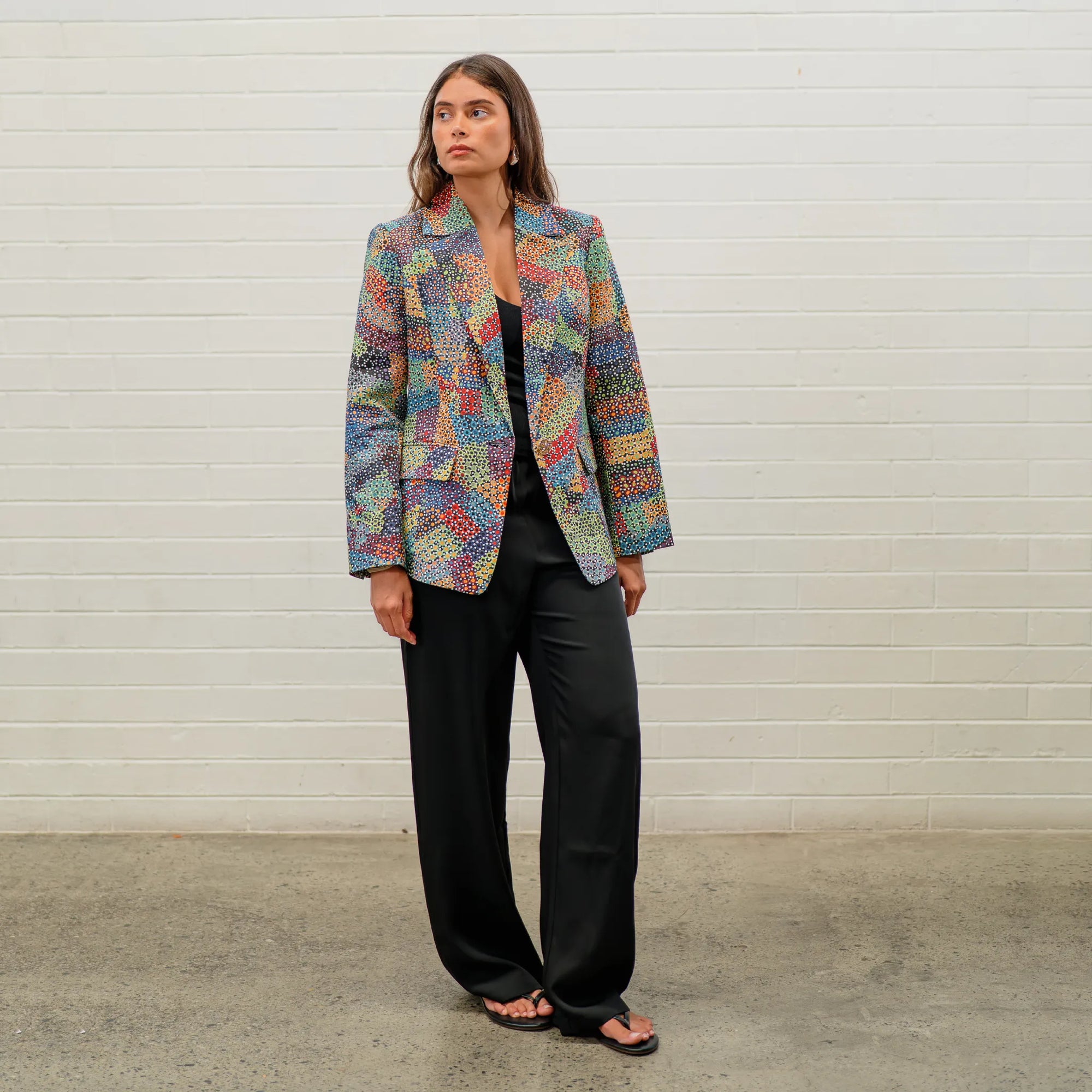Pilbara Wildflowers Jacket featuring vibrant native Australian wildflower artwork by Sheryl Hicks, inspired by the Pilbara region of Western Australia.