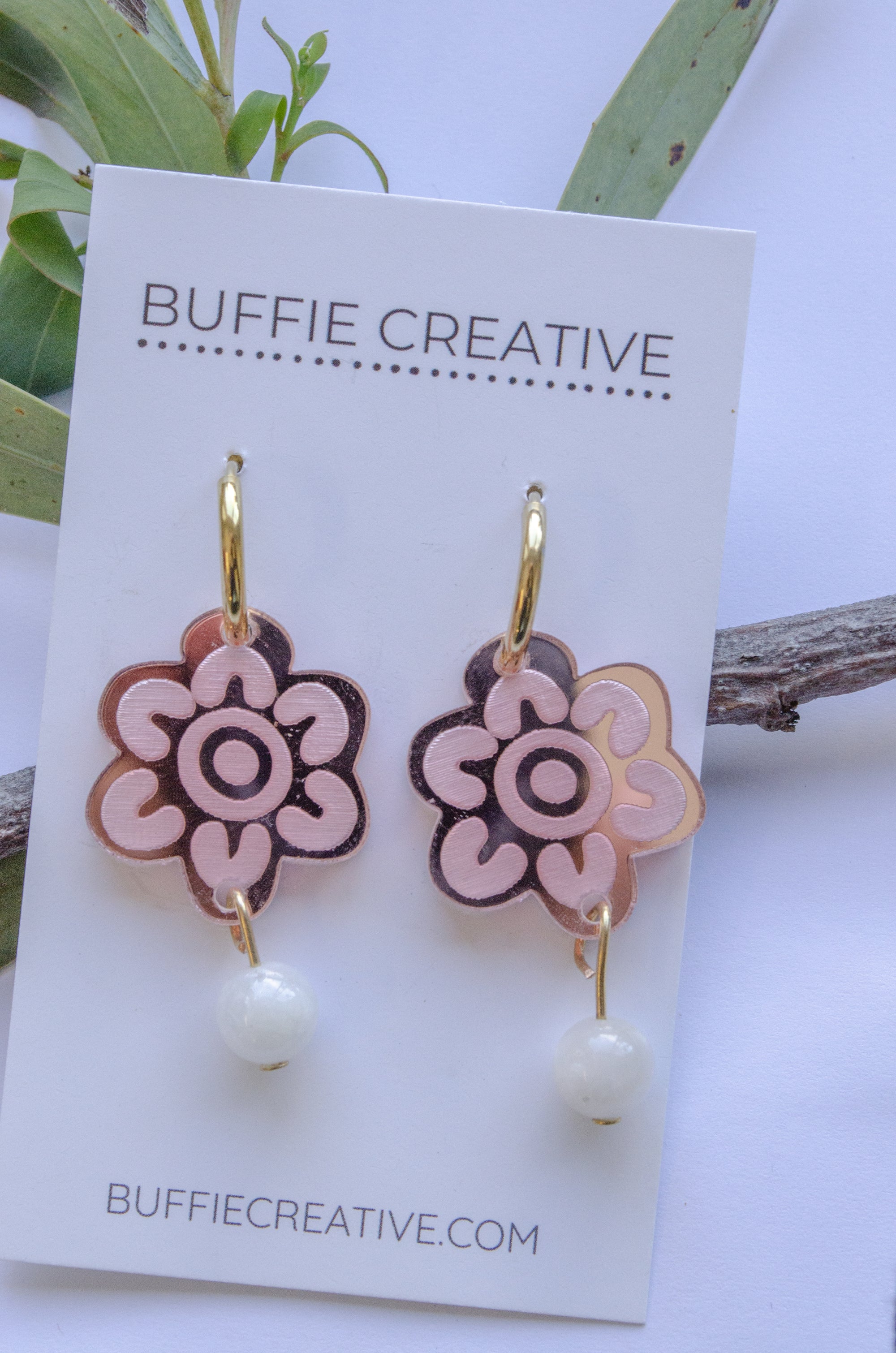 Blush Bloom Pearl Drop Earrings by Buffie Punch