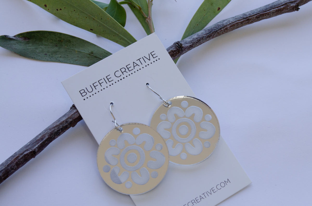 Gold &amp; White Circle Earrings by Buffie Punch