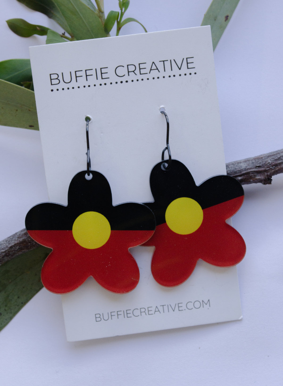 Aboriginal Flag Flower Earrings by Buffie Punch