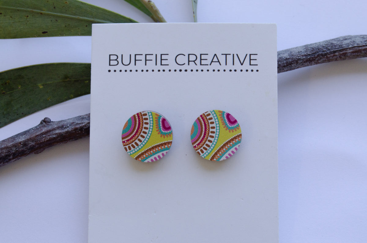 Yellow Pattern Stud Earrings by Buffie Punch