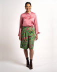 Front view of the Boodja print tailored shorts by Indigenous fashion brand Kirrikin