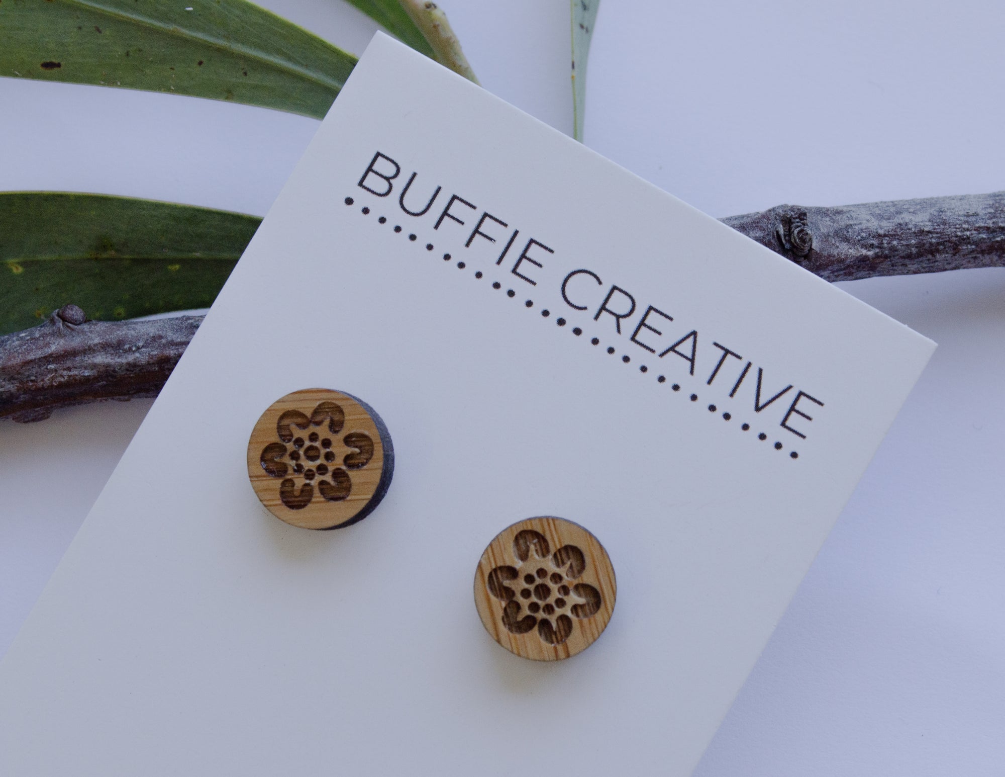 Wooden Floral Stud Earrings