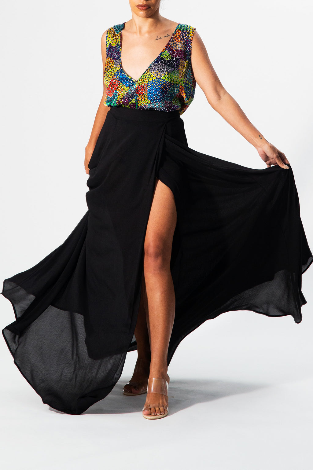 Jade Wrap Skirt Maxi - Black